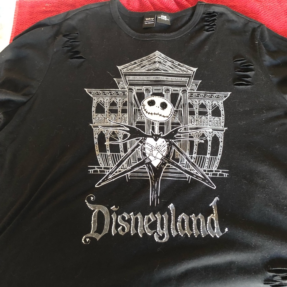 Disney Black T-Shirt with Logo Beaded Jack Skeleton